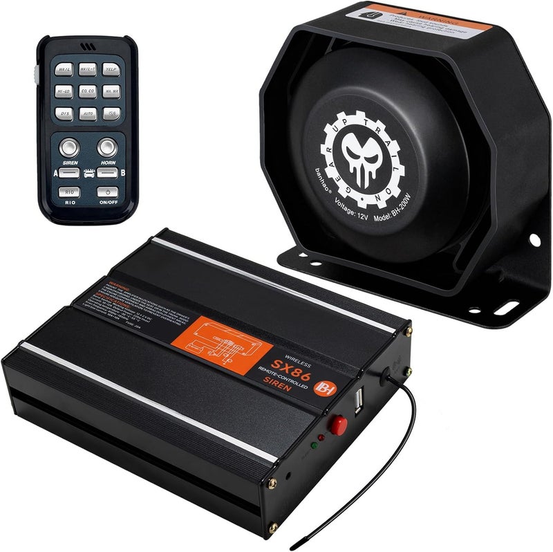 banhao Warning Emergency Siren 12V Police Siren Speaker PA System Kit 200W 125-150dB Remote Control with Handheld Microphone for Car Ambulance Vehicles Fire Truck SUV ATV UTV - Image 1
